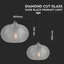 Diamantskåret glas - pendellampe, sort, Ø350, E27.