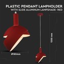 E14 - Plastik pendel fatning, skydelig aluminium lampeskærm rød.
