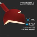 E14 - Plastik pendel fatning, skydelig aluminium lampeskærm rød.