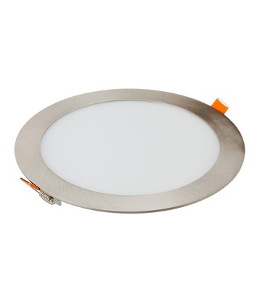 18W Slim Panel - 3000K, Rund, Lys-Satin Nikkel.