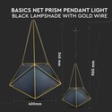 Prism Pendel Lampe E27 - Sort Lampeskærm med Guldkant, Ø400*540mm