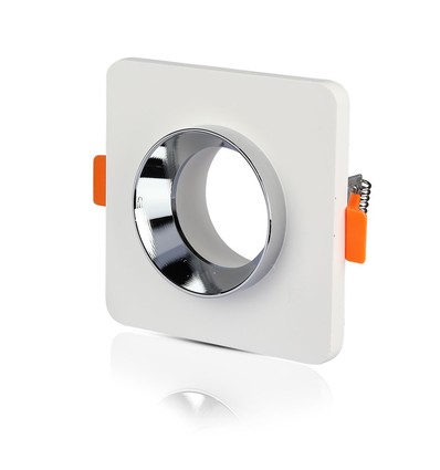 GU10 indbygningsspot i gips - Hvid/krom, Hul: Ø8,0 cm, Mål: Ø10 cm, uden lyskilde