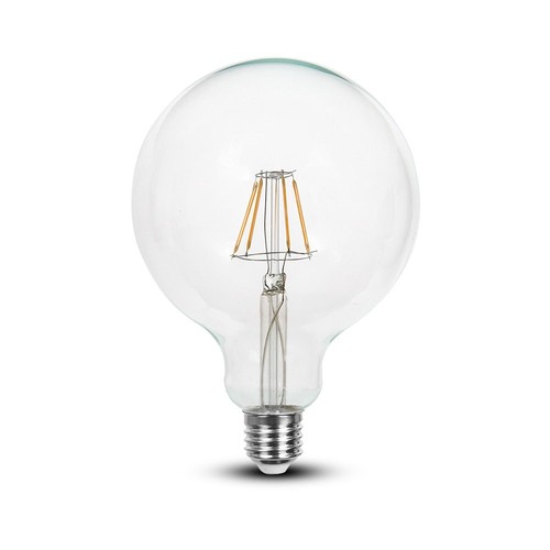 E27 6W LED filament pære - G125, 806lm, 6400K, klart glas, 300°