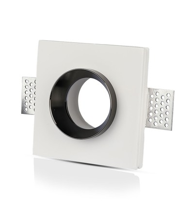 GU10 gips indbygningsspot, kvadratisk - Hvid + krom, 100x100mm, IP20, 5 års garanti