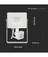 10W LED projektør med sensor, hvid - Samsung LED chip, IP65, PIR sensor, udendørs