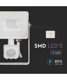10W LED projektør med sensor, hvid - Samsung LED chip, IP65, PIR sensor, udendørs