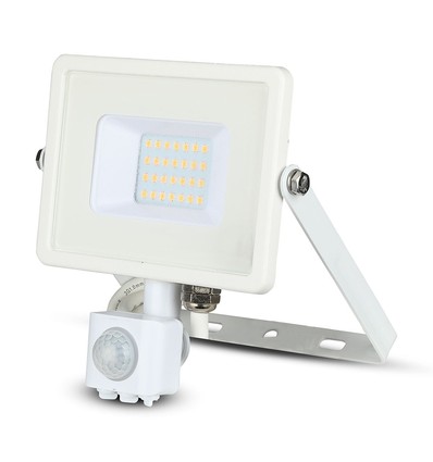 20W LED projektør med sensor - Samsung LED chip, hvid, IP65, varm hvid