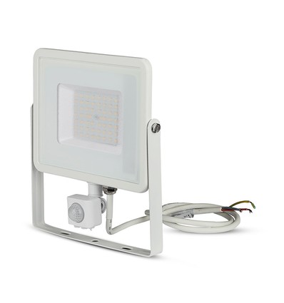 50W LED projektør med sensor - IP65, 4000lm, varm hvid, PIR bevægelsessensor, hvid kant