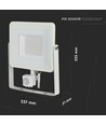 50W LED projektør med sensor - IP65, 4000lm, varm hvid, PIR bevægelsessensor, hvid kant