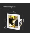 GU10 indbygningsspot - Firkantet, hvid/guld, aluminium, hul: 80x80mm, uden lyskilde