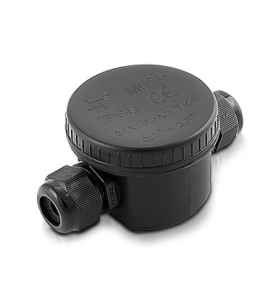 Vandtæt 2-vejs samleboks - IP66, sort, 24A, UV-resistent, 450V, til projektører