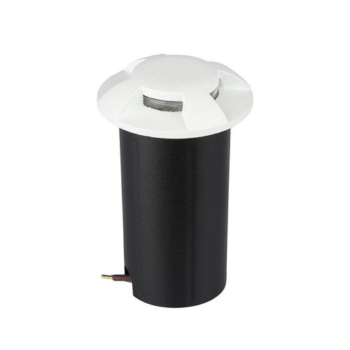 1W LED steplight til indbygning, 12V - IP67, 4-vejs lys, kold hvid, Ø6cm, hvid kant