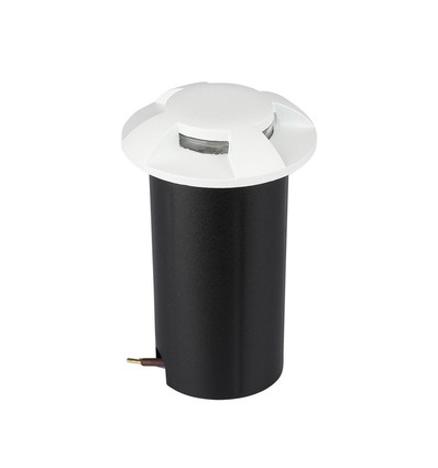 1W LED steplight til indbygning, 12V - IP67, 4-vejs lys, kold hvid, Ø6cm, hvid kant