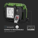 [V-TAC] [Projektør] [10W] - [LED, Genopladelig, Samsung Chip, 6400K, SOS Flash]
