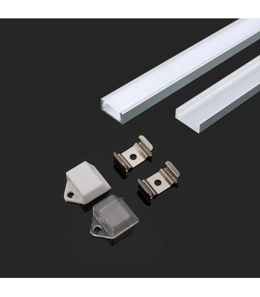 Monteringssæt med diffuser til LED stribe overflade - 2000x15,55x5,9mm, sølv