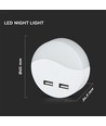 0,45W Natlampe med USB - Rund, 3000K, Automatisk tænding ved mørke, Samsung LED Chip