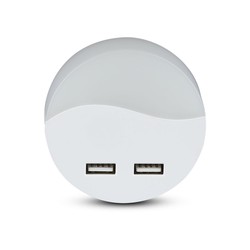 Producenter 0,45W LED natlys - EU stik, med USB, Samsung chip, 4000K, rund