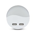 0,45W LED natlys - EU stik, med USB, Samsung chip, 4000K, rund