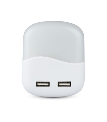 0,45W Natlys LED (EU stik) med USB Samsung chip 3000K - firkantet 0,45W Natlys LED (EU stik) med USB Samsung chip 3000K - firkantet