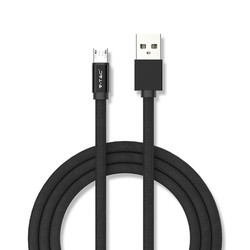 Producenter 1M Micro USB Fletkabel - Bomuldsstof, Sort (Ruby Serie)