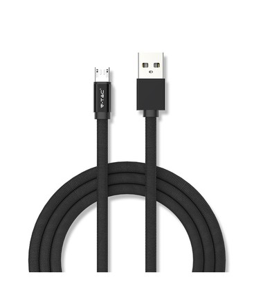 1M Micro USB Fletkabel - Bomuldsstof, Sort (Ruby Serie) 1M Micro USB Fletkabel - Bomuldsstof, Sort (Ruby Serie)