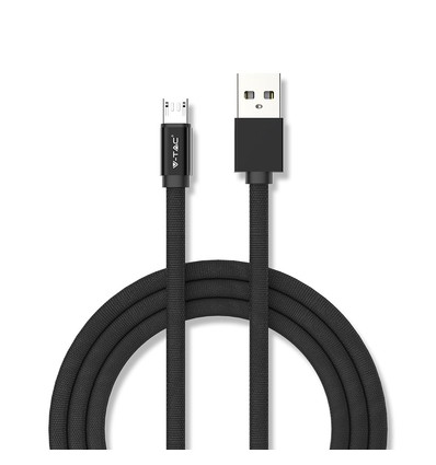 MicroUSB kabel 1m sort - Bomuldsstof, MicroUSB til USB-A