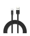 MicroUSB kabel 1m sort - Bomuldsstof, MicroUSB til USB-A