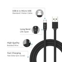 1M Micro USB Fletkabel - Bomuldsstof, Sort (Ruby Serie)