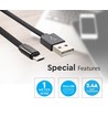 MicroUSB kabel 1m sort - Bomuldsstof, MicroUSB til USB-A