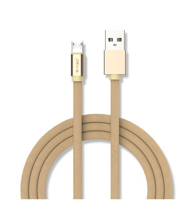 MicroUSB kabel 1m messingfarvet - Bomuldsstof, MicroUSB til USB-A