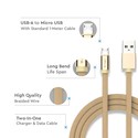 1m Micro USB Fletkabel - Guld, Bomuldsstof, Ruby Serie