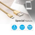 1m Micro USB Fletkabel - Guld, Bomuldsstof, Ruby Serie
