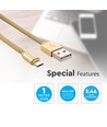 MicroUSB kabel 1m messingfarvet - Bomuldsstof, MicroUSB til USB-A
