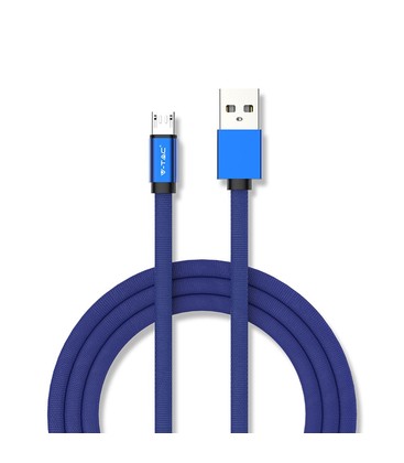 1m Micro USB Fletkabel med Bomuldsstof - Blå, Ruby Serien 1m Micro USB Fletkabel med Bomuldsstof - Blå, Ruby Serien