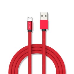 Elmateriel 1m Micro USB flettet kabel med bomuldsstof - rød (Ruby serie)