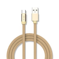 Elmateriel 1m Type-C USB fletvævet kabel med bomuldsstof - Guld (Rubin Serie)