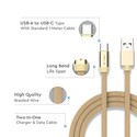1m Type-C USB fletvævet kabel med bomuldsstof - Guld (Rubin Serie)