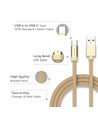 1m Type-C USB kabel i guld - Ruby Series, bomuldsflettet, USB-C til USB-A