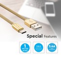 1m Type-C USB fletvævet kabel med bomuldsstof - Guld (Rubin Serie)