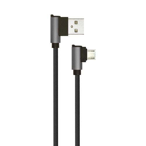 1m Micro USB kabel L-Type, 2.4A - Black Diamond Series, sort, vævet bomuld