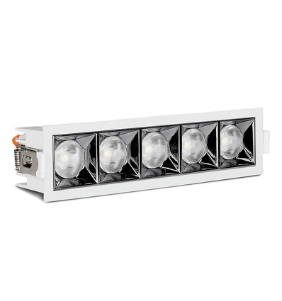20W LED indbygningsspot med Samsung chip, RA90 - 12°, 5700K, Hul: 20x4,5 cm, Mål: 20,7x5,4 cm