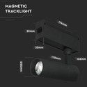 15W Spotlys - LED, Magnetisk, 3000K, IP20, Sort, 24V.