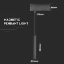 15W LED magnetisk lineær hængende suspensionslys - 4000K, sort, IP20, 24V.