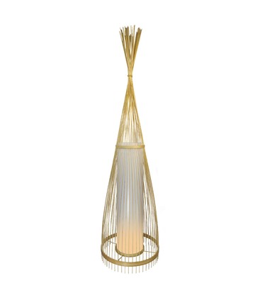 Træ-gulvlampe E27 - Rattan Lampeskærm, Ø400*1000mm.