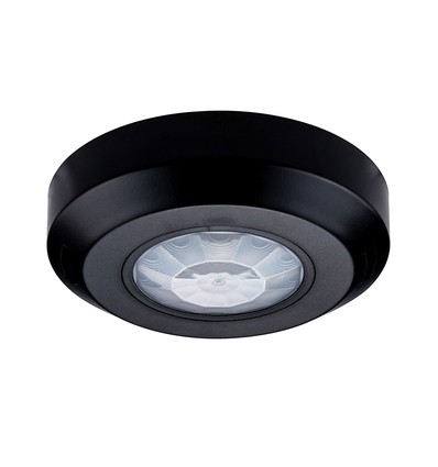 360° PIR infrarød loftsensor - Sort, påbygning, max 200W LED, IP20, rækkevidde 8m