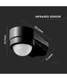 Sensor til hushjørne, sort, bevægelsessensor - justerbar, hjørne montering, IP65 (max:600W LED)