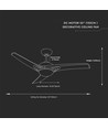 35W LED Loftventilator - RF Kontrol, 3 Vinger, DC Motor, Brun