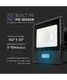 10W Projektør - PIR Sensor, Samsung Chip, 4000K, Sort Hus
