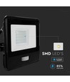 20W Projektør - PIR Sensor, Samsung Chip, 1m Kabel, 4000K, Sort Hus