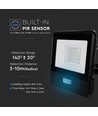 20W Projektør - PIR Sensor, Samsung Chip, 1m Kabel, 4000K, Sort Hus